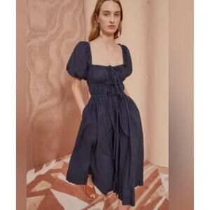 Ulla Johnson Palma Dress Noir Black sz 4 puff sleeve midi cotton poplin peasant